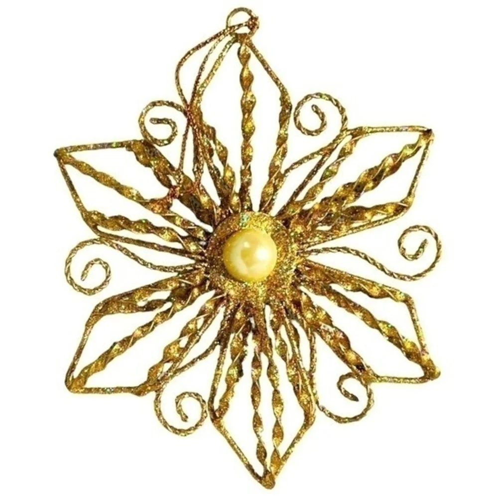 Vintage Metal Christmas Star Ornament Gold Pearl Xmas Holiday Decor Collectible